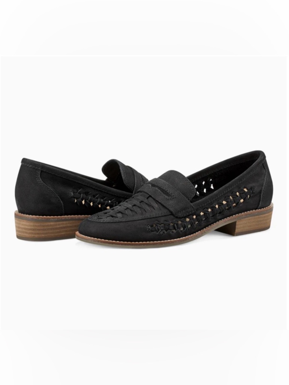 Earth Black Woven Penny Loafers
